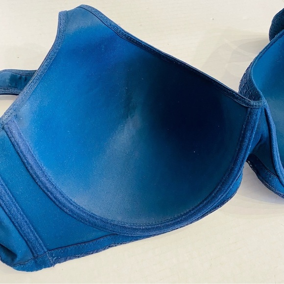 38DD ADRIENNE VITTADINI STUDIO Bra Molded Cups Mesh Band Underwire Navy Blue - Picture 9 of 13